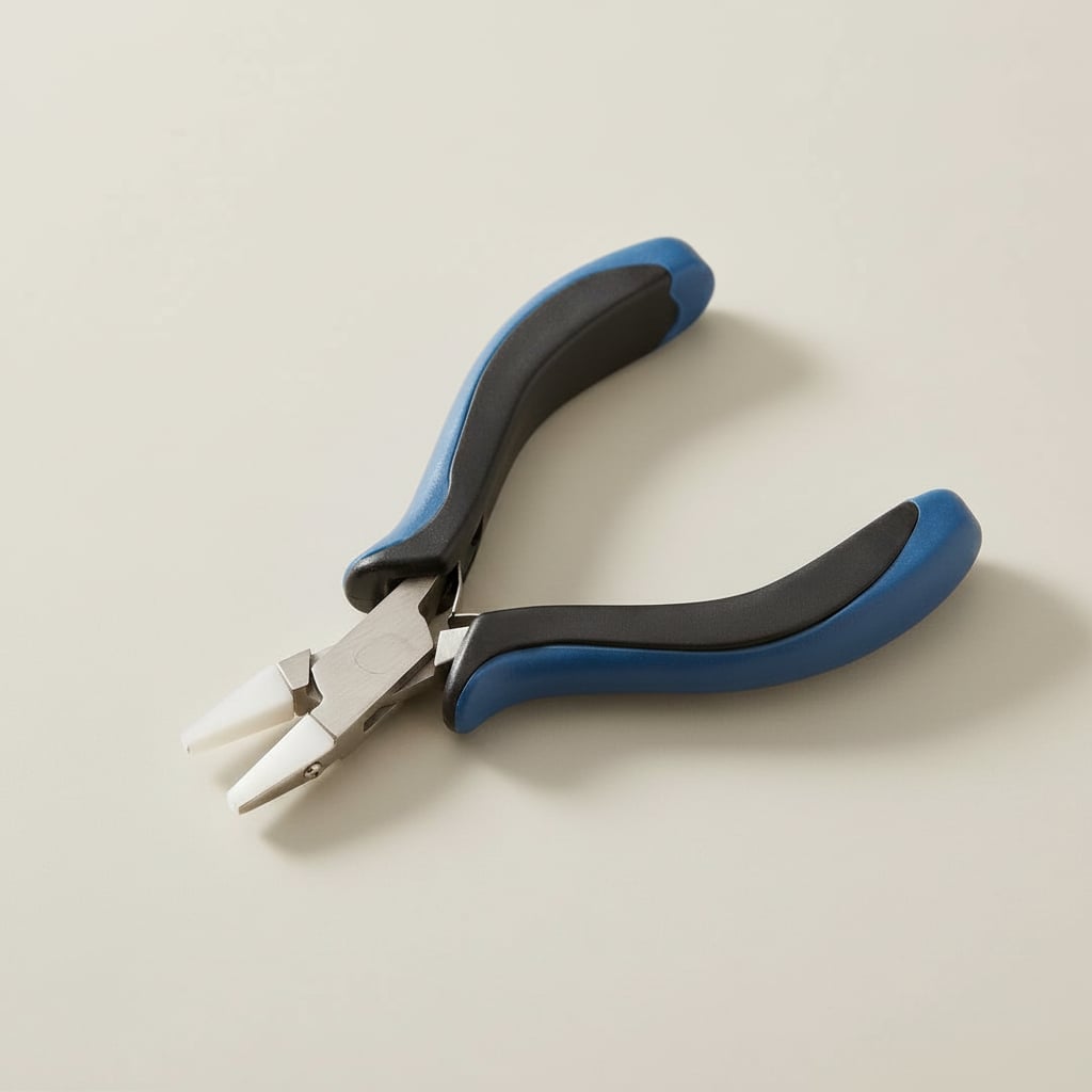 Ergonomic stainless steel chain nose pliers with nylon jaws for jewellery making
