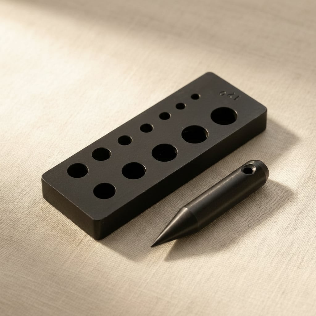 Professional jewellery forming block with 17-degree punch and 12 collet holes, 3mm-19mm, carbon steel