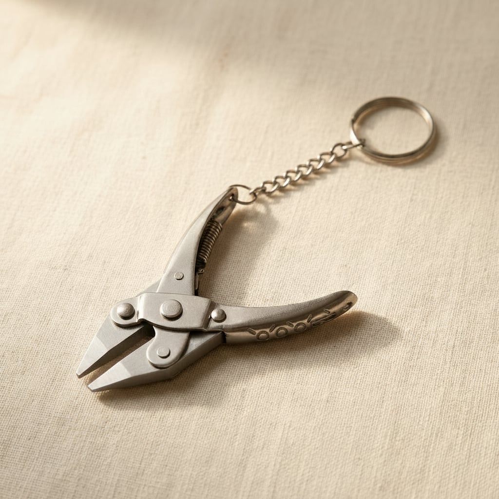 Mini parallel-action chain nose pliers with keychain, stainless steel, 7.6cm jewellery tool