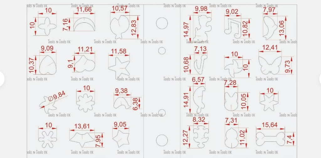 Close-up showing multiple steel disc cutters with assorted shapes for jewellery making.