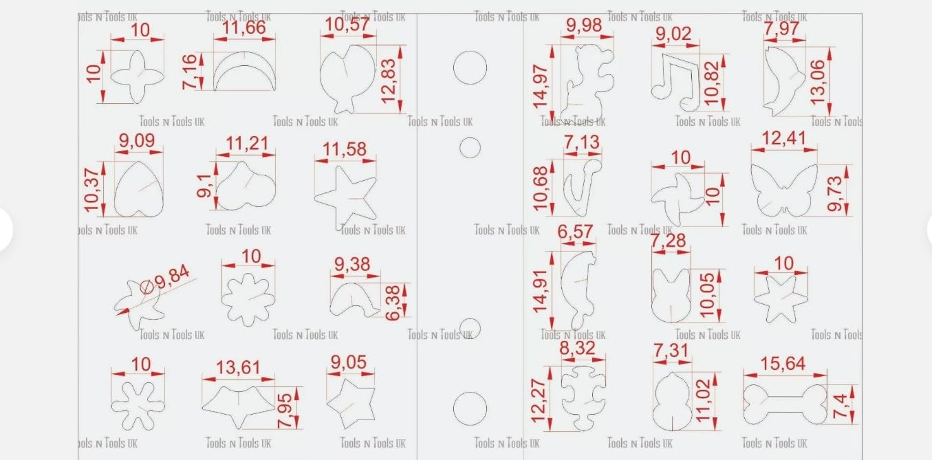 Close-up showing multiple steel disc cutters with assorted shapes for jewellery making.