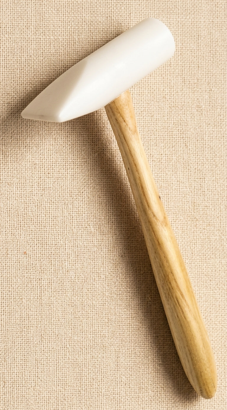 Teflon faced forming hammer with wooden handle for jewellery shaping and repousse work.