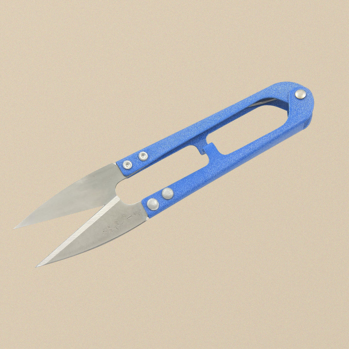 Blue and silver thread clippers with fine pointed blades