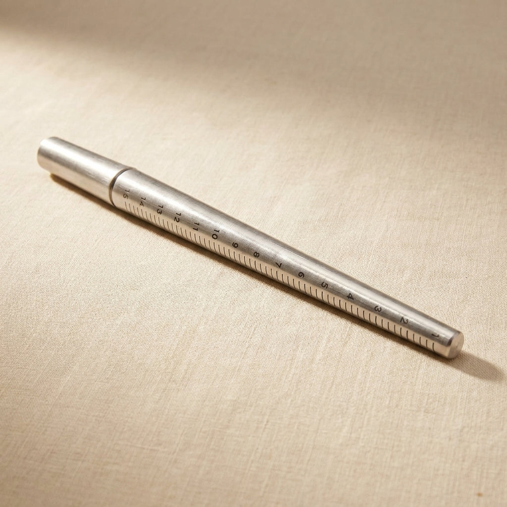 Aluminium ring sizing mandrel, graduated 1-15mm, grooved surface for jewellery shaping