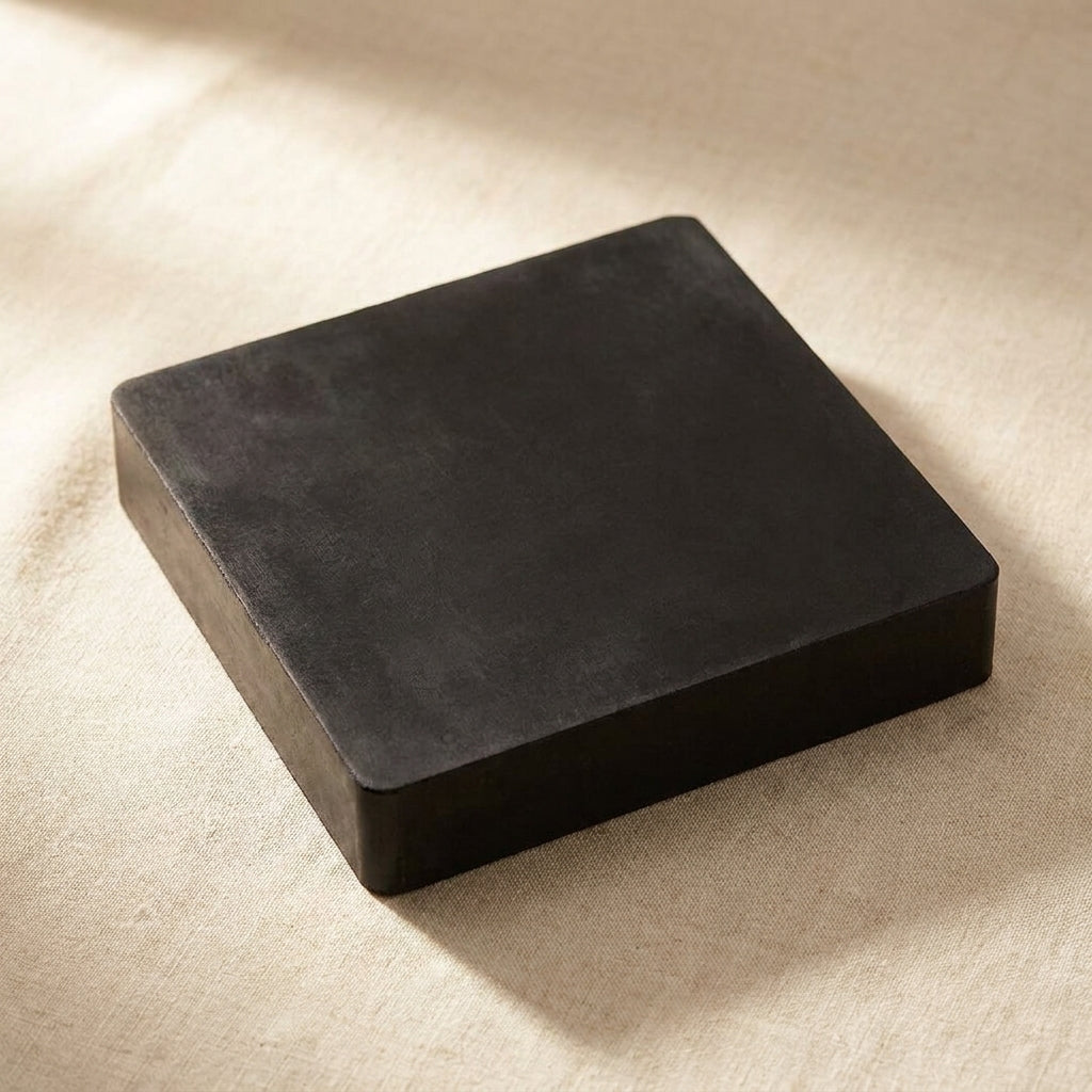 Heavy duty black rubber jewellery bench block, 6x6x1 inch, for hammering and stamping metal.