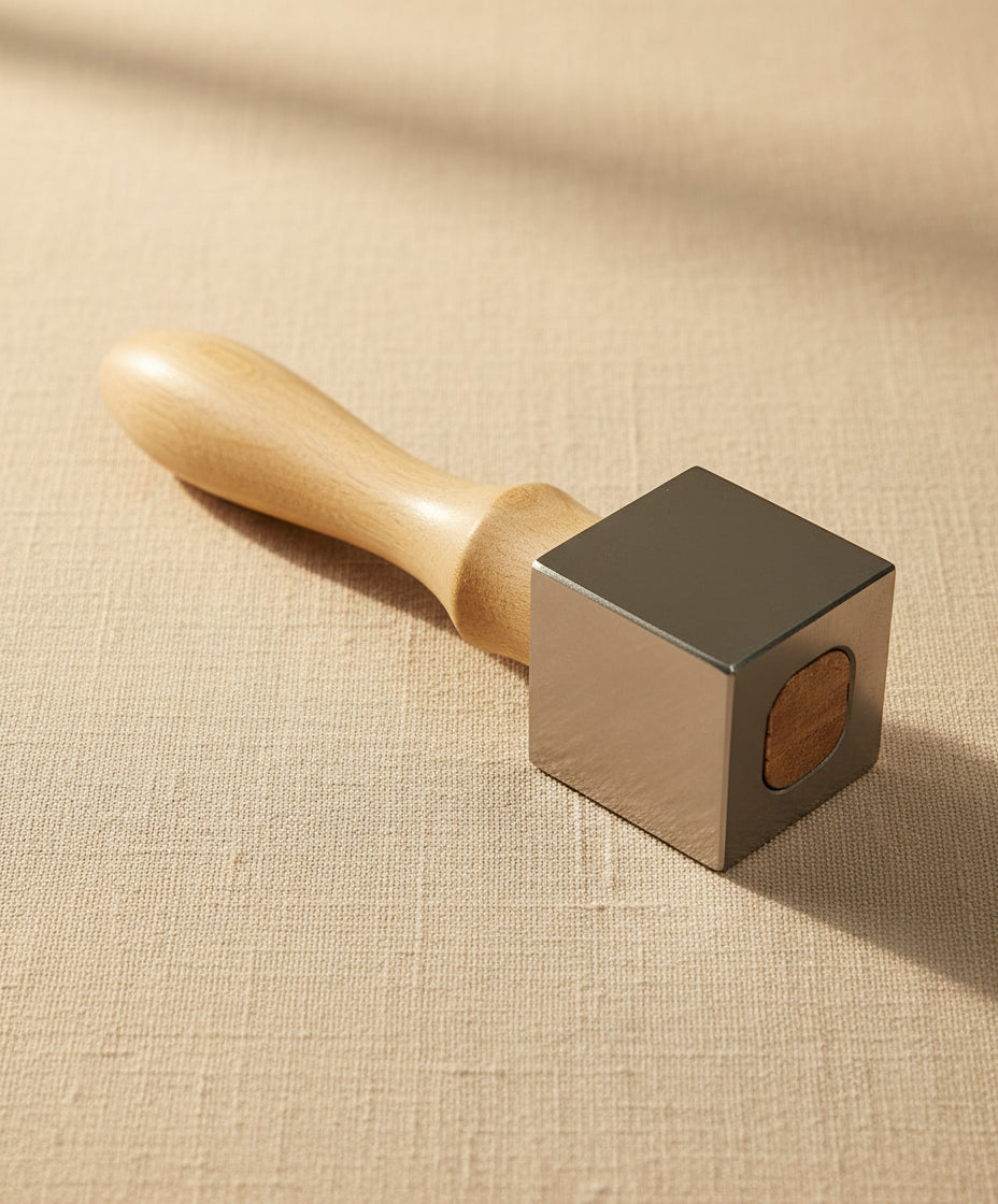 Close-up of the square steel head of the 1.75lb jewellery forming hammer, showing its polished finish.