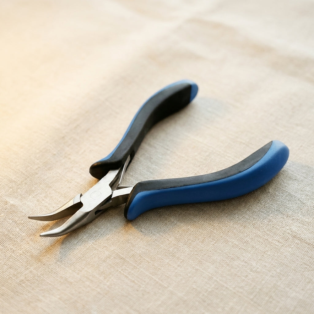Bent nose jewellery pliers, 5 inch stainless steel, for precise wire work and crafting.