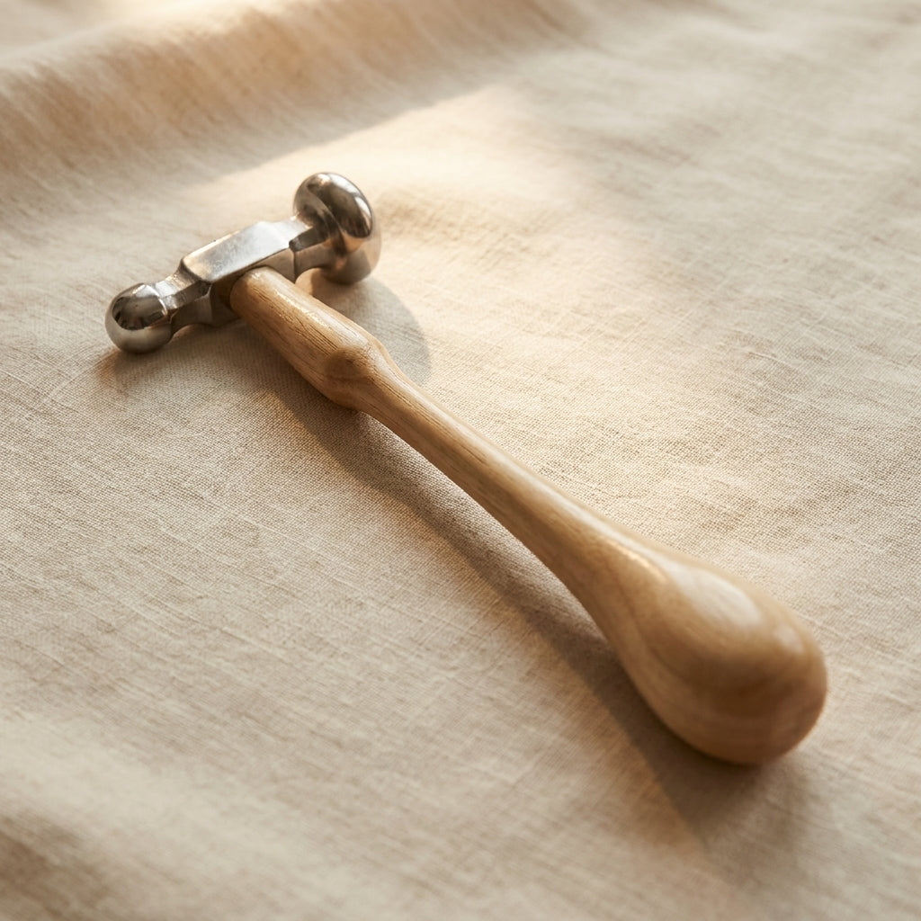 Ball peen dome face chasing hammer, 25mm head, for metal repousse work with wooden handle