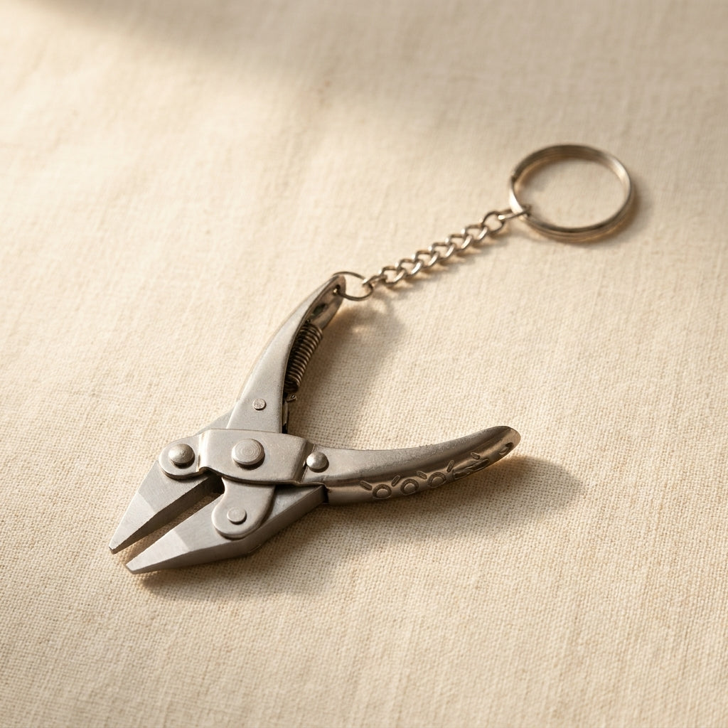 Close-up of stainless steel parallel action jaws on mini chain nose jewellery pliers