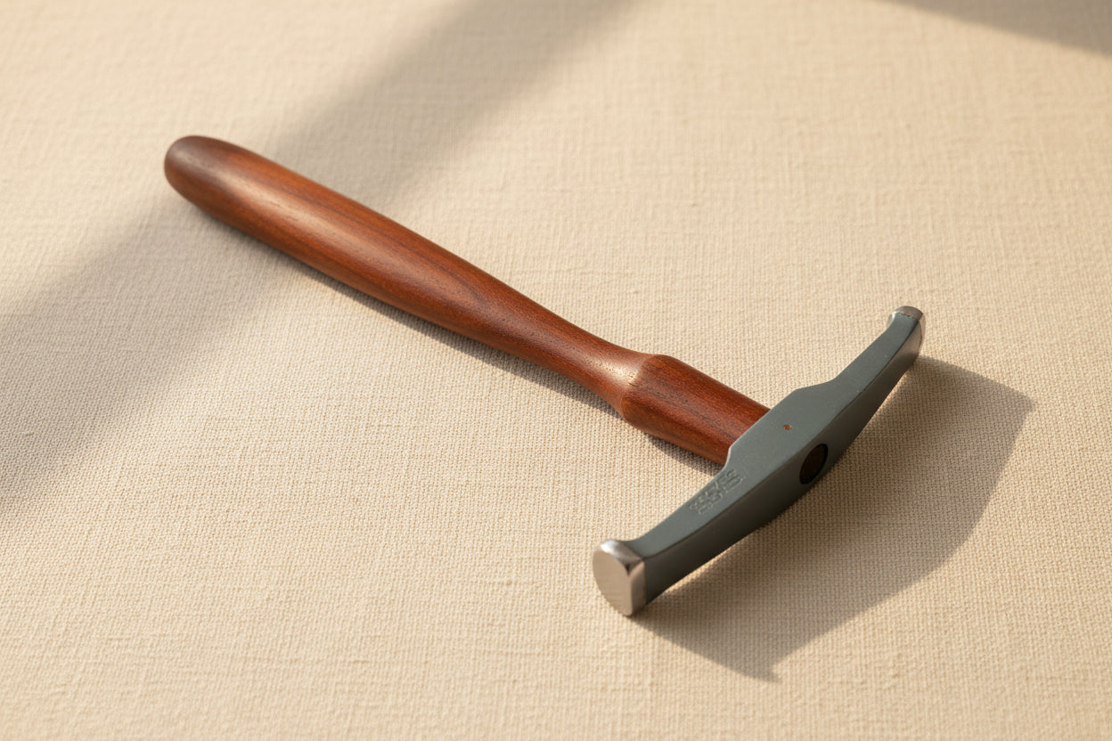 Rounded planishing hammer with wooden handle, 10 inch, for metalworking and jewellery crafts