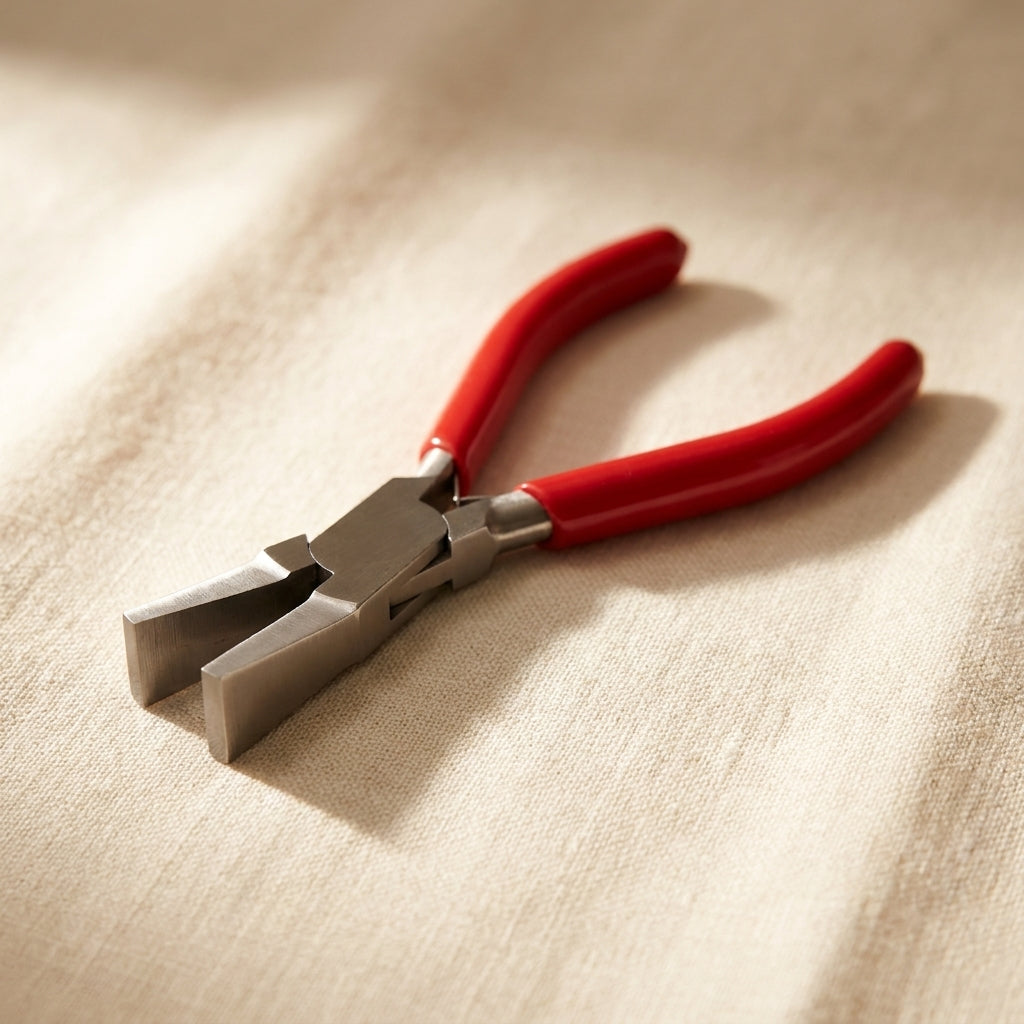 Professional duck bill pliers for silversmithing, with wide straight jaws and ergonomic grip.