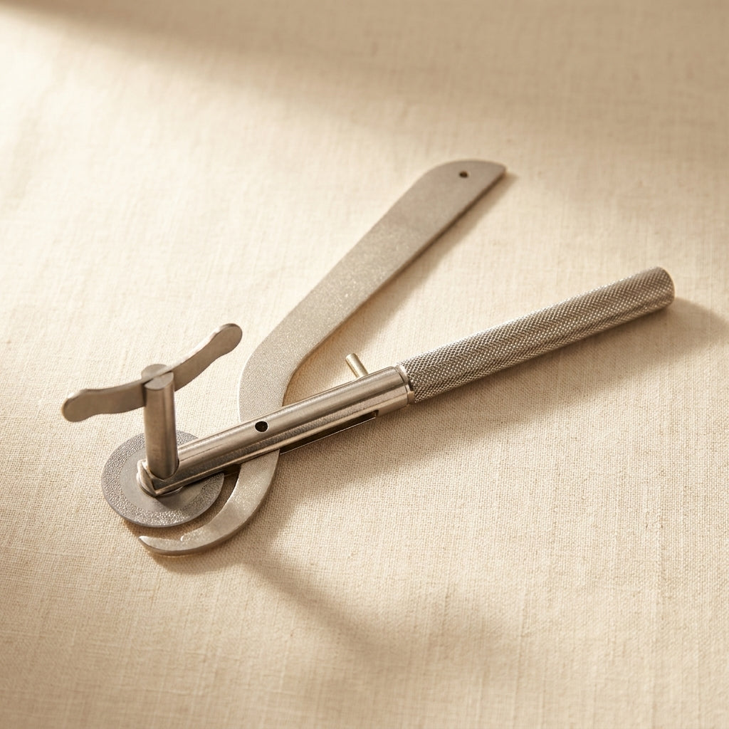 Close-up of the stainless steel cutting disc and guard on the emergency finger ring cutter