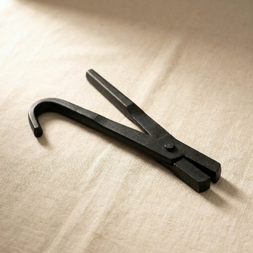 Forged steel wire drawing tongs with serrated jaws for secure grip, 10 inch jewellery making pliers.