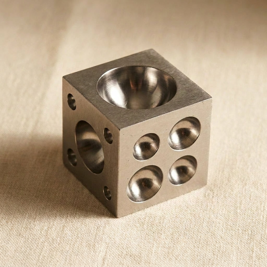 Steel dapping block for shaping metal jewellery components, 2.5 inch size