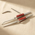 Stainless steel reverse action tweezers for jewellery soldering, with straight and curved tips