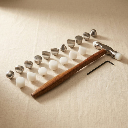 Jewellery forming hammer set with interchangeable nylon and steel heads and wooden handle
