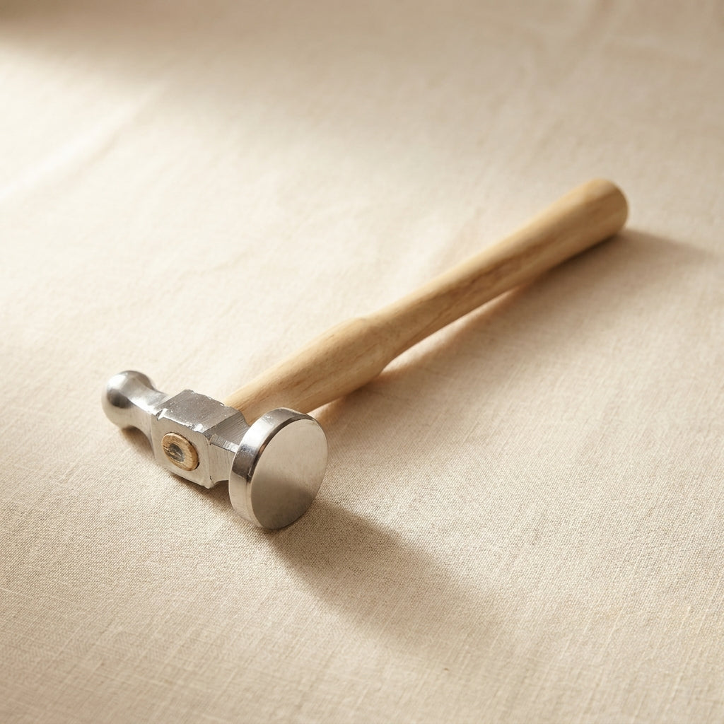 25mm German bow-face chasing hammer with wooden handle for metalworking and silversmithing.