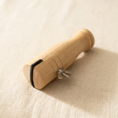 4.5-inch wooden jewellery clamp with side screw for holding rings securely during crafting.
