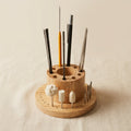 Wooden organiser for 42 saw blades and jewellery making tools, 125mm base.