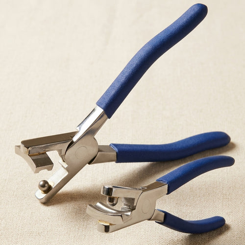 Synclastic pliers for jewellery making, 5/16" channel, stainless steel with blue handles
