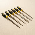 6-piece diamond needle file set for detailed jewellery work, 140 grit precision steel files in multiple shapes.
