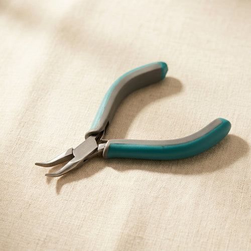 Bent chain nose pliers, 4.75 inch stainless steel with slim ergonomic two-toned grips