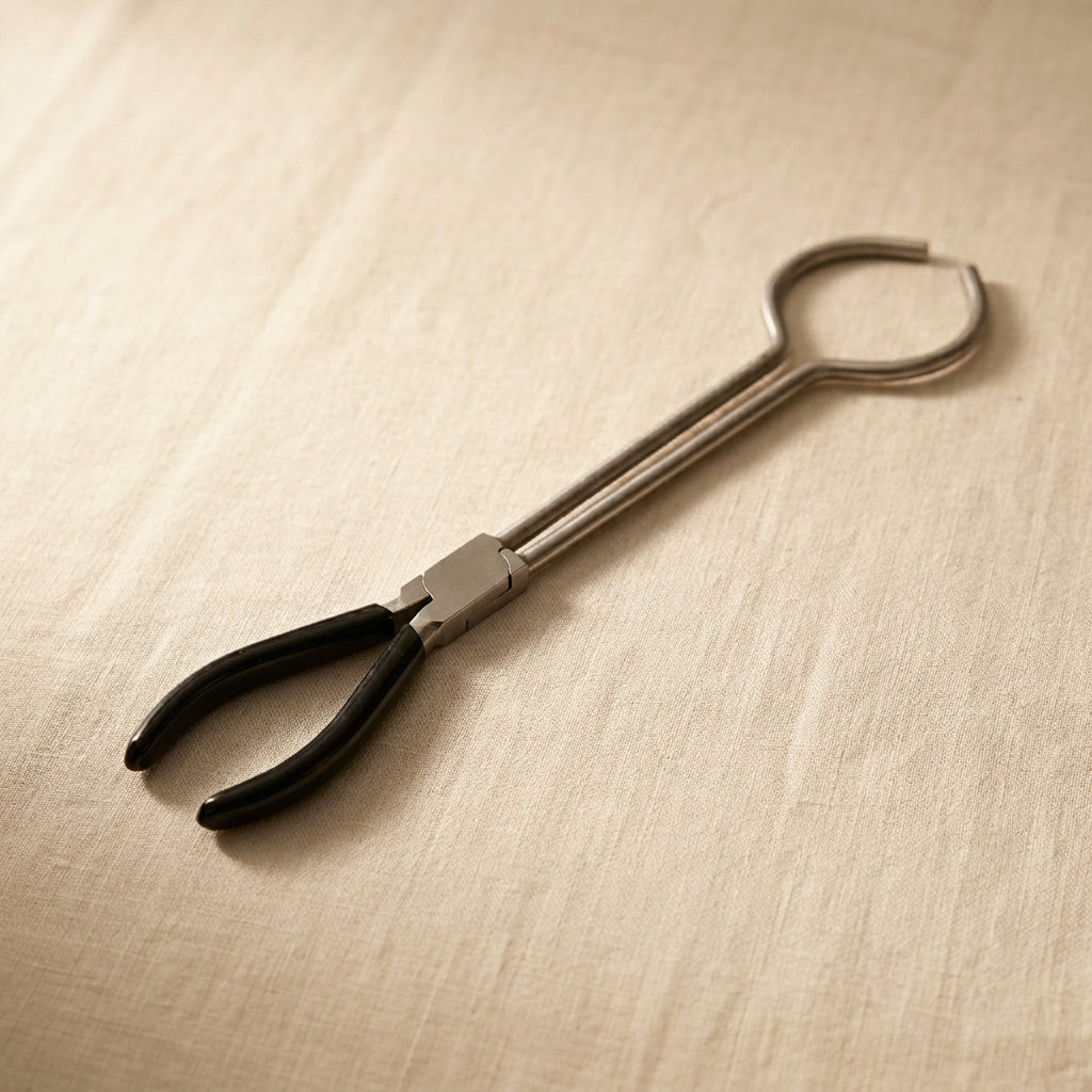 33cm stainless steel crucible tongs with heat-resistant grip for jewellery casting.