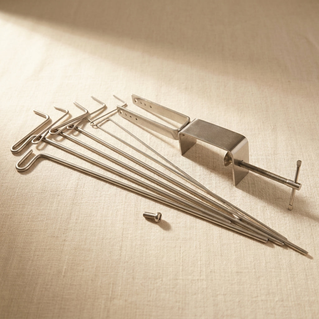 Coiling Gizmo with five spindles for making wire coils and beads, made from stainless steel.