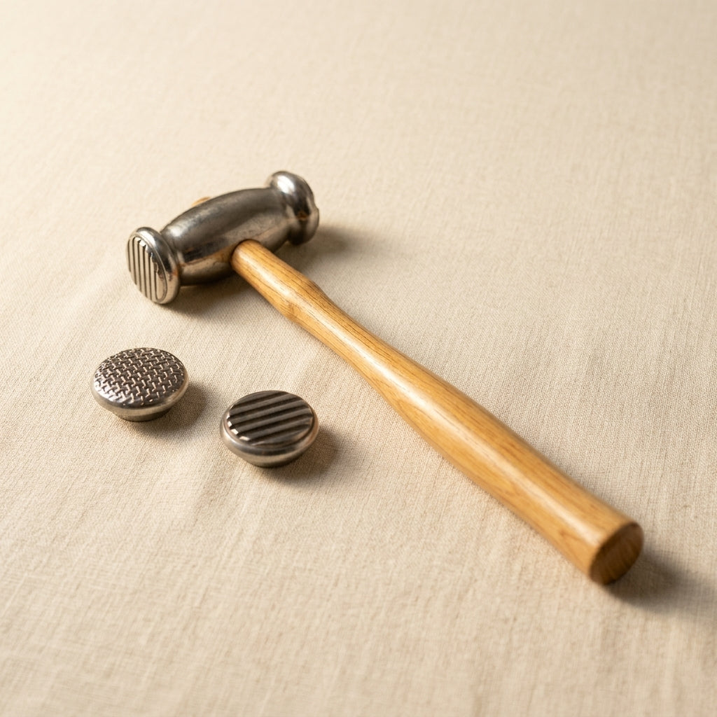 Dual-sided silversmithing hammer with stripe and weave texturing faces, ideal for jewellery crafts