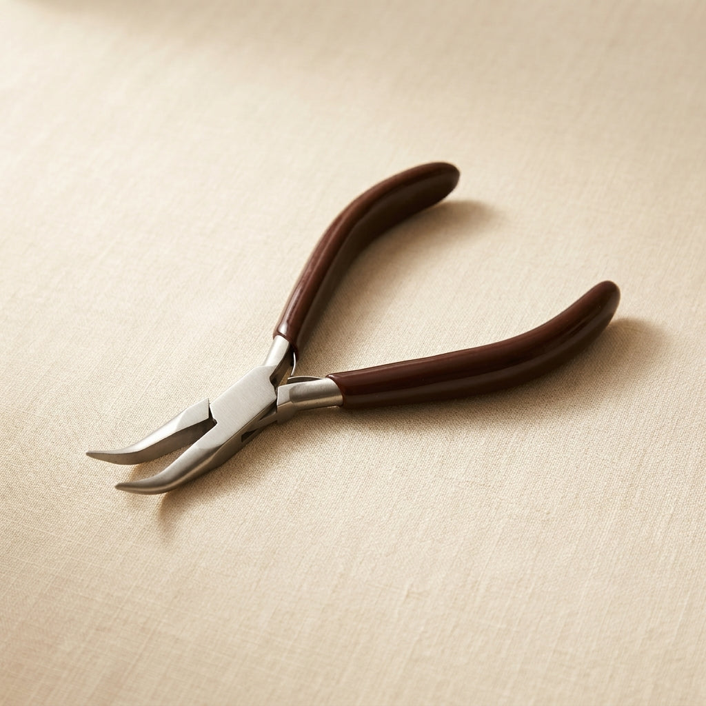 Ergonomic bent chain nose pliers, 5.5 inch stainless steel with PVC grips for jewellery making.