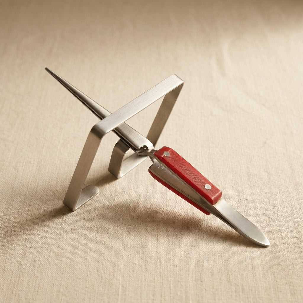 Straight tip fibre grip cross lock tweezers with stand for hands-free jewellery soldering