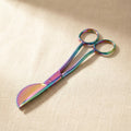 Rainbow duckbill applique scissors, 6-inch curved offset handle, for fabric cutting