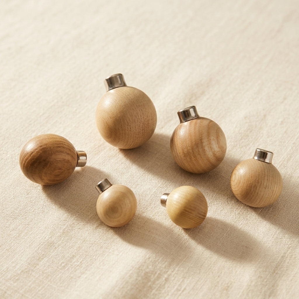 Set of six round wooden graver handles, 34.4mm diameter, for jewellery engraving tools