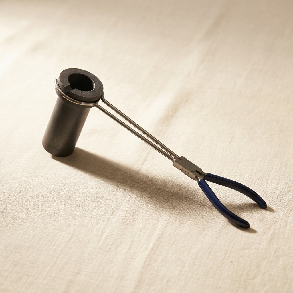 Graphite melting pot and 33cm steel tongs for jewellery casting
