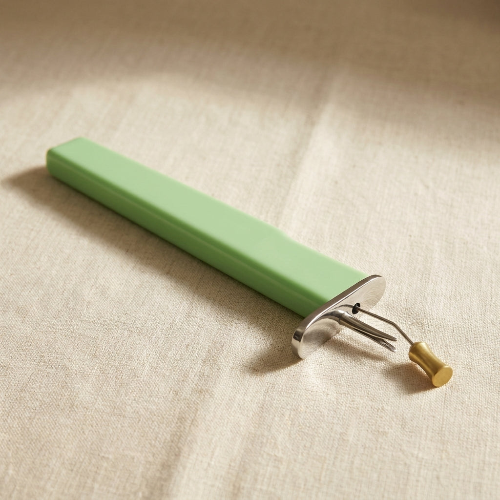 Light green professional jewellery knotting tool for consistent knots, with parallel-action jaws.