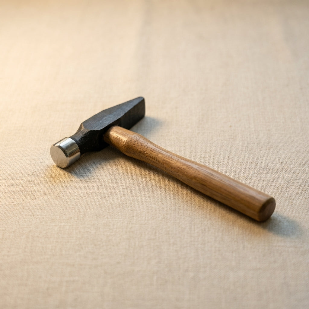 Mini silversmith hammer with bowed and cross peen heads, 115mm, for jewellery making and repoussé.