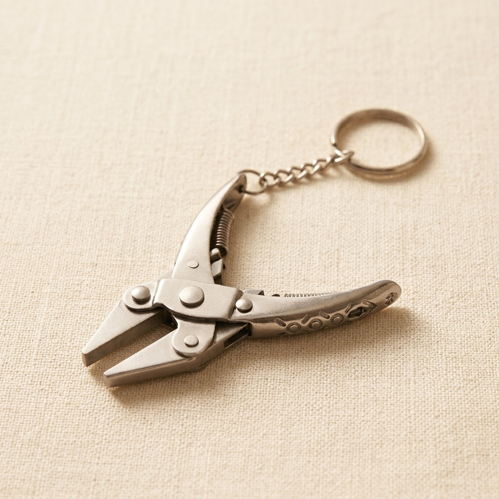 Mini parallel action flat nose pliers keychain, 7.6cm, stainless steel jewellery making tool