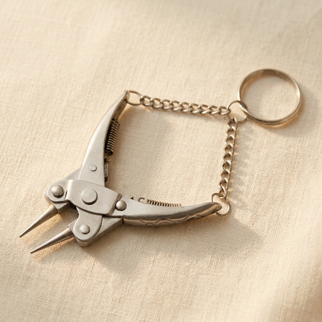 Mini round nose pliers keychain, 7.6cm parallel action jewellery tool, stainless steel