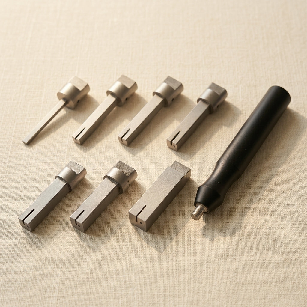 Mini square metal forming mandrel set with handle, six sizes 3-13 mm, for jewellery making