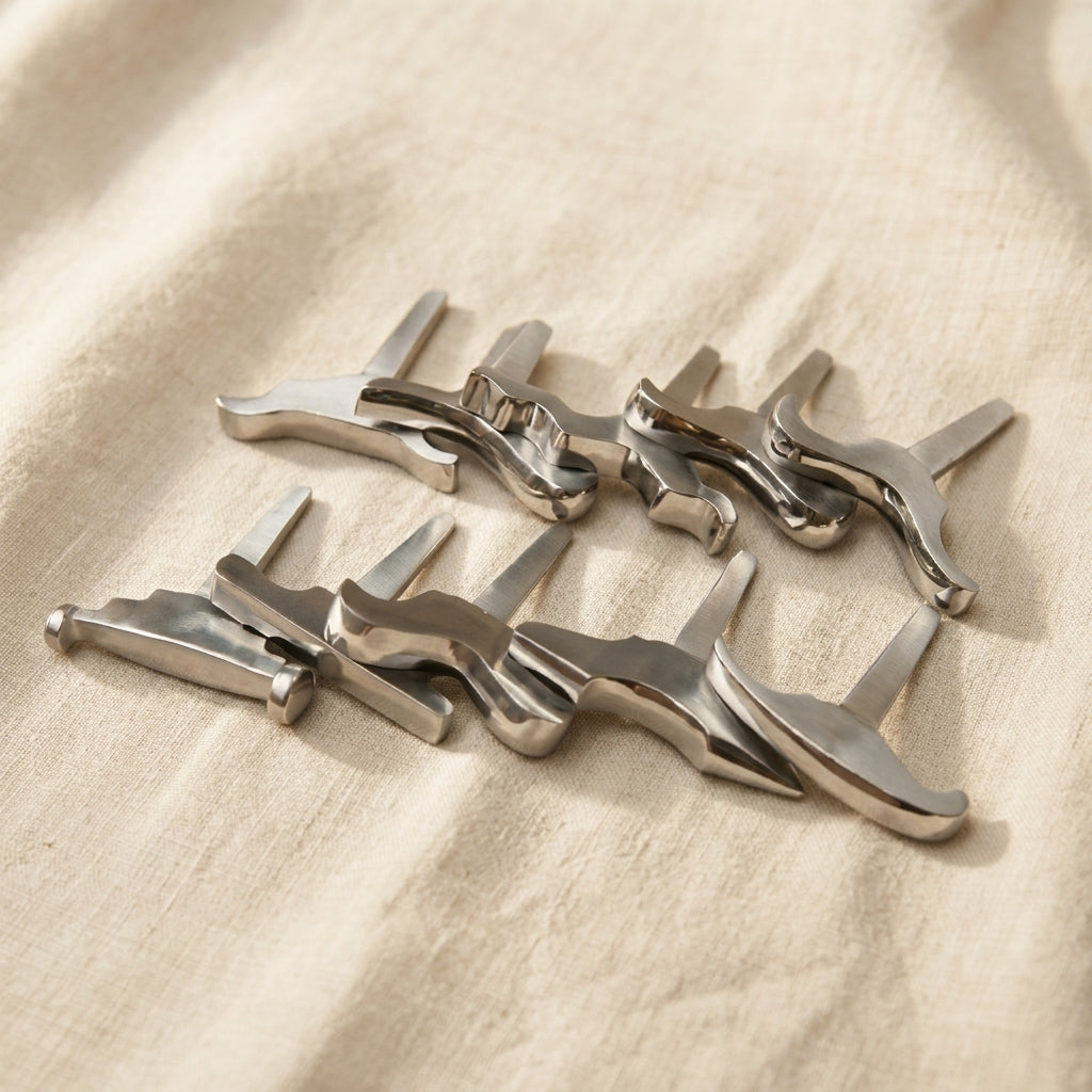 Miniature metal forming stakes for jewellery design and repoussé, 10-piece set.