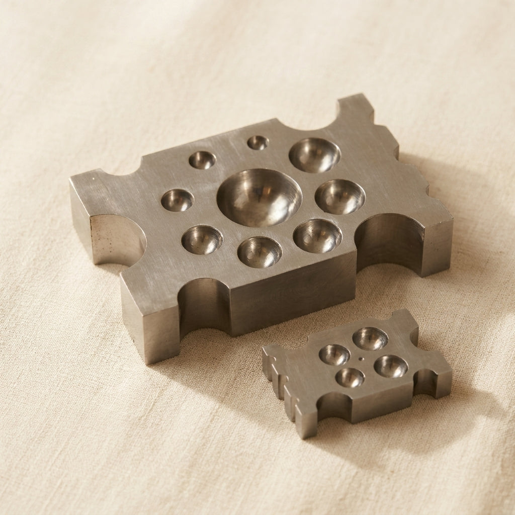 Heavy duty steel dapping block with 22 depressions for jewellery forming