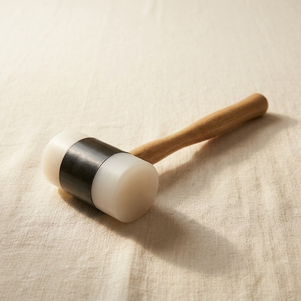 Wooden-handled nylon mallet, 50mm diameter head, for jewellery forming and silversmithing.