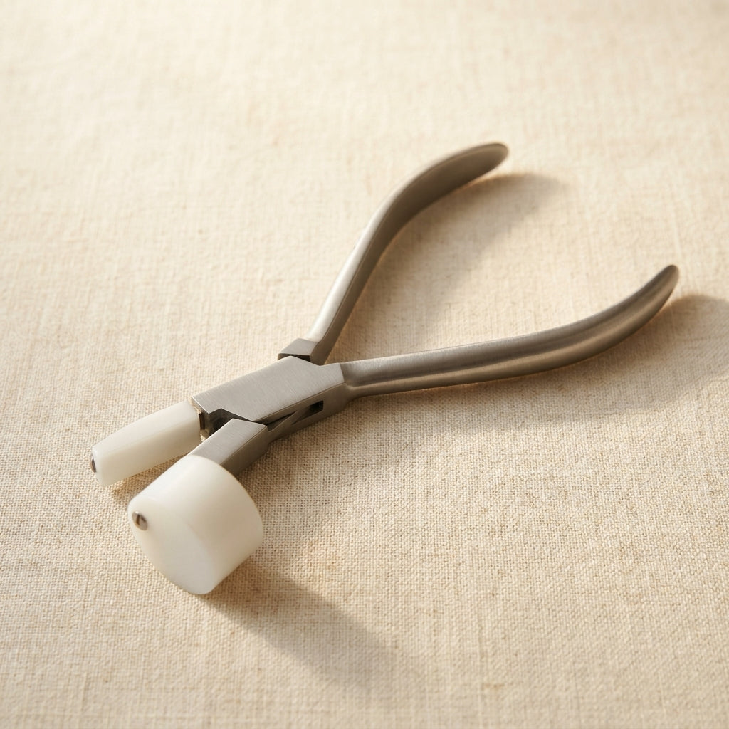 Optical shaping pliers with nylon jaws for cold bending temple ends, 140mm stainless steel jewellery tool