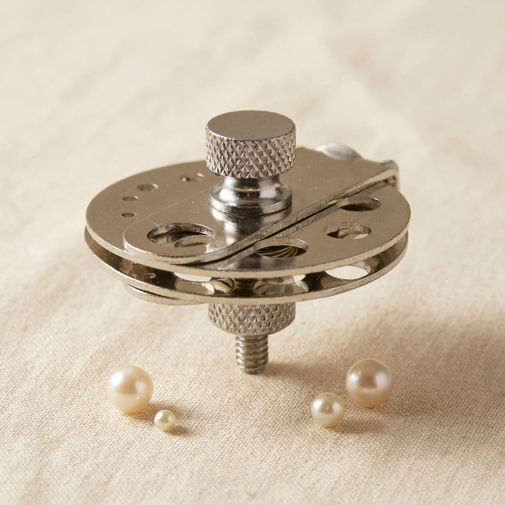Steel pearl drilling vise with 13 cavities, 2-10mm, for jewellery making.