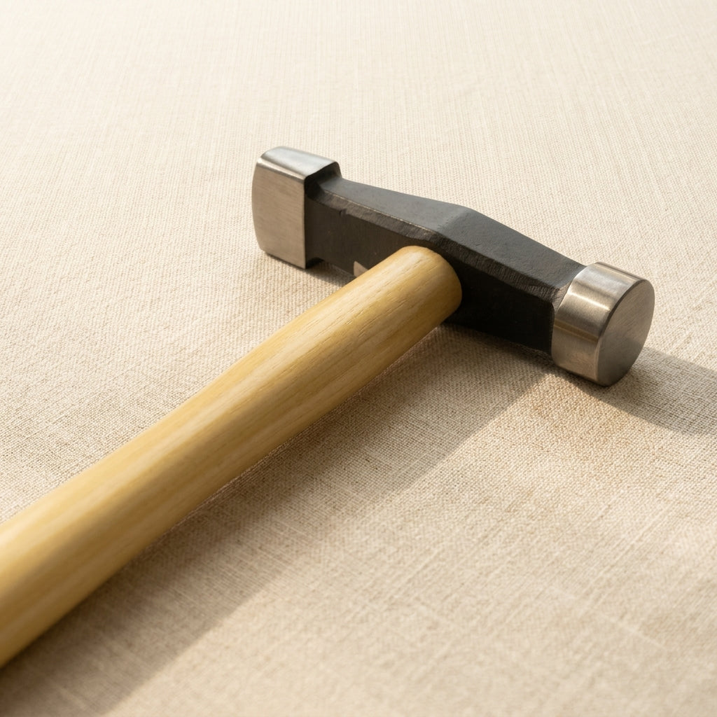 Professional silversmith planishing and grooving hammer, 12 inch length, with polished steel heads