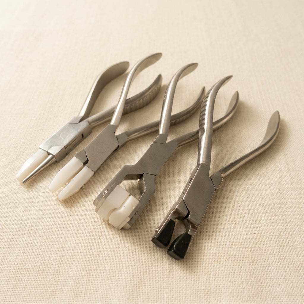 Professional 4-piece optical plier set, 5.5-inch stainless steel, with nylon jaws for shaping jewellery