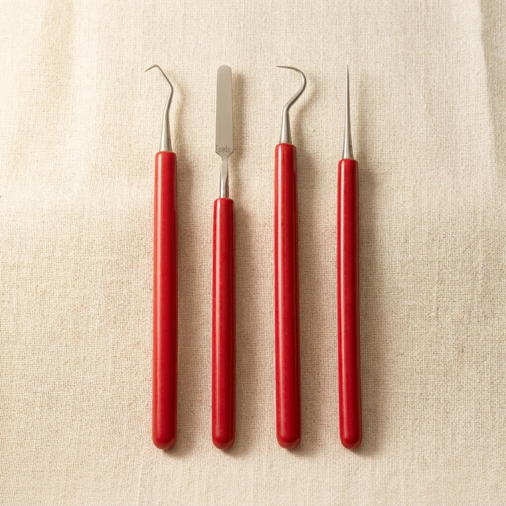 Four single-ended PVC wax sculpting tools for metal clay modelling, with stainless steel tips.