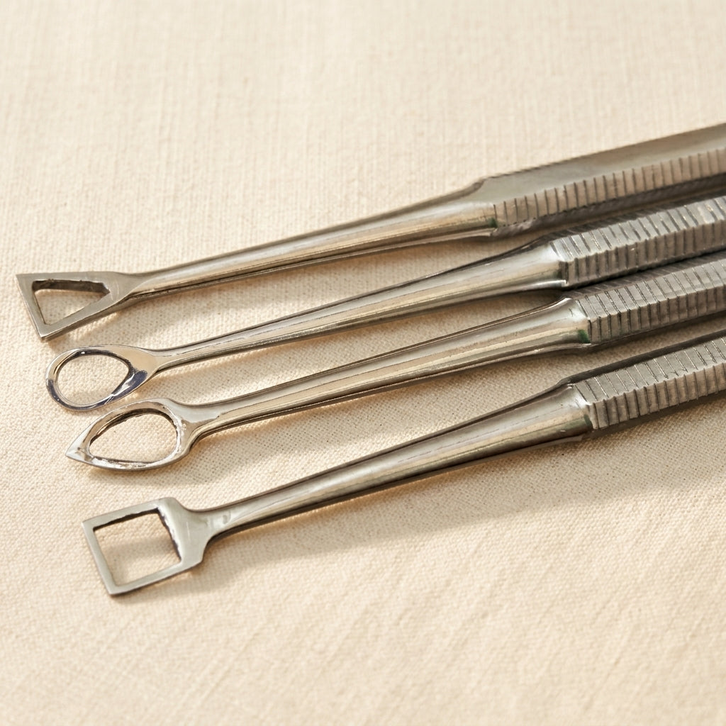 Set of four double-ended stainless steel wax carving probes and picks for jewellery making