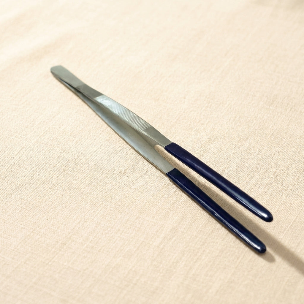 Heavy duty 6-inch stainless steel tweezers with coated tips for jewellery making.