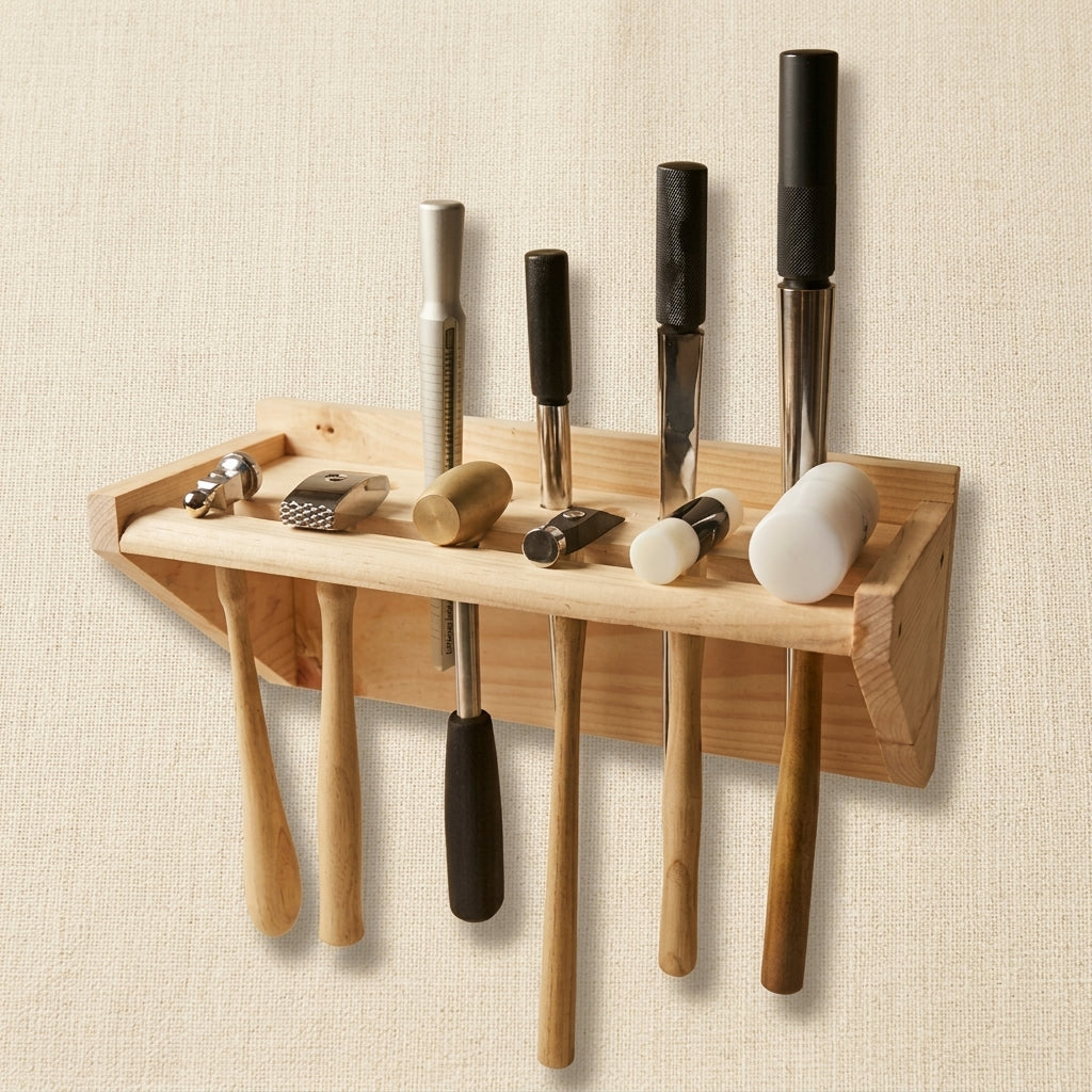 Wooden organiser rack for jewellery hammers and ring mandrels, 18 inches long